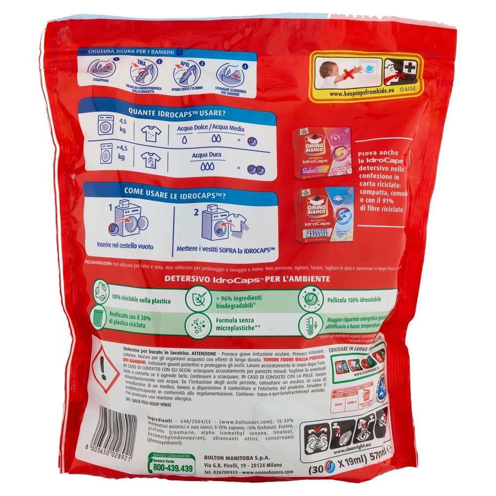 Omino Bianco Detersivo IdroCaps Scioglimacchie Doypack 30 caps 570 ml